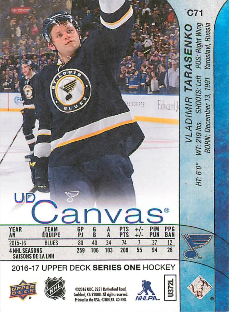 2016-17 UD Series 1 - Vladimir Tarasenko - Canvas #C71