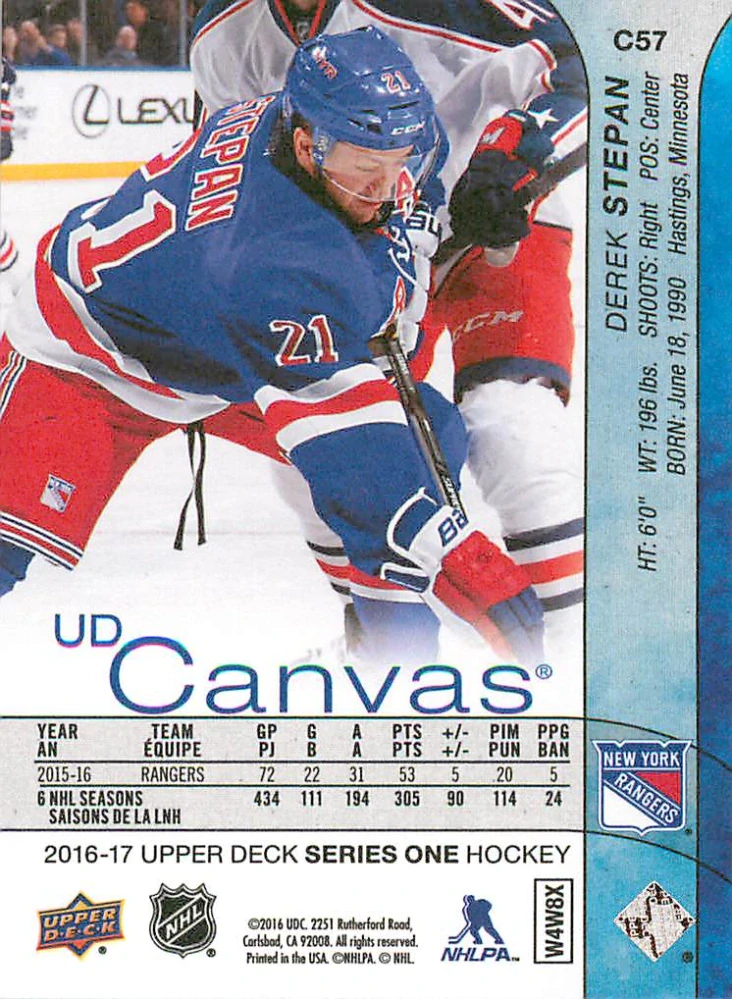 2016-17 UD Series 1 - Derek Stepan - Canvas #C57