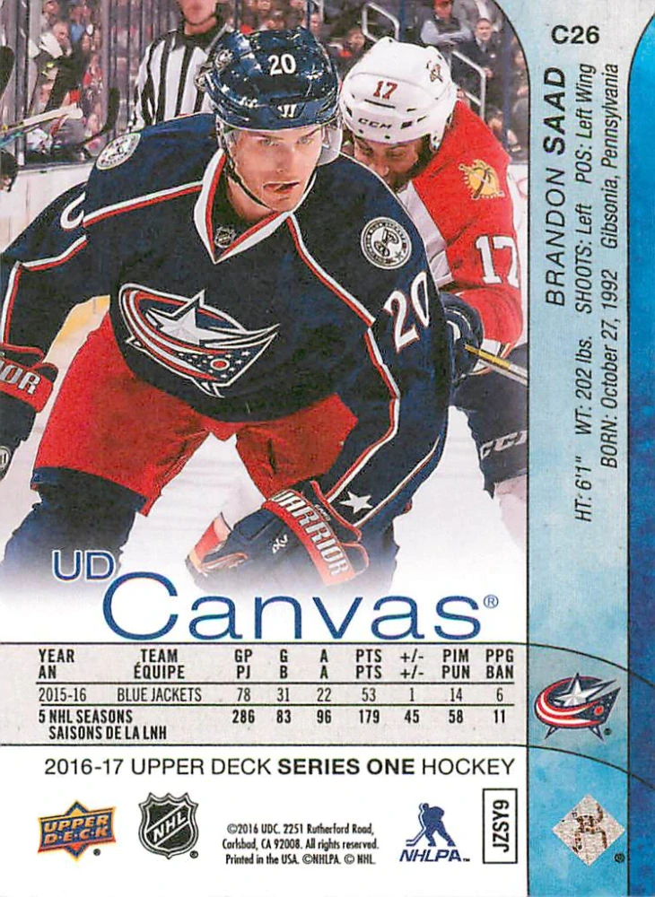 2016-17 UD Series 1 - Brandon Saad - Canvas #C26