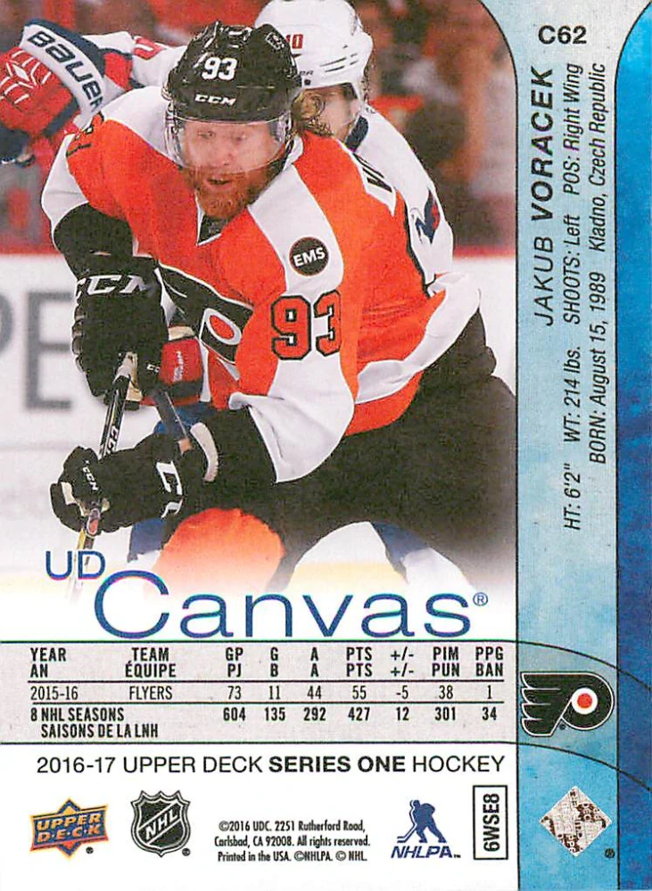 2016-17 UD Series 1 - Jakub Voráček - Canvas #C62