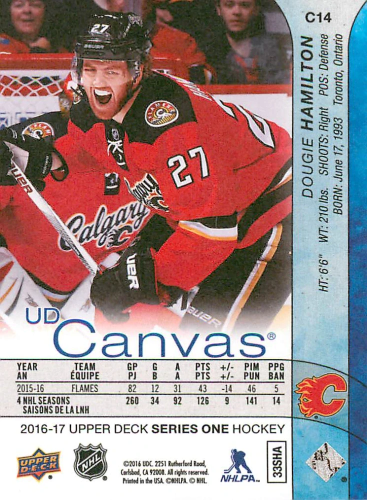 2016-17 UD Series 1 - Dougie Hamilton - Canvas #C14