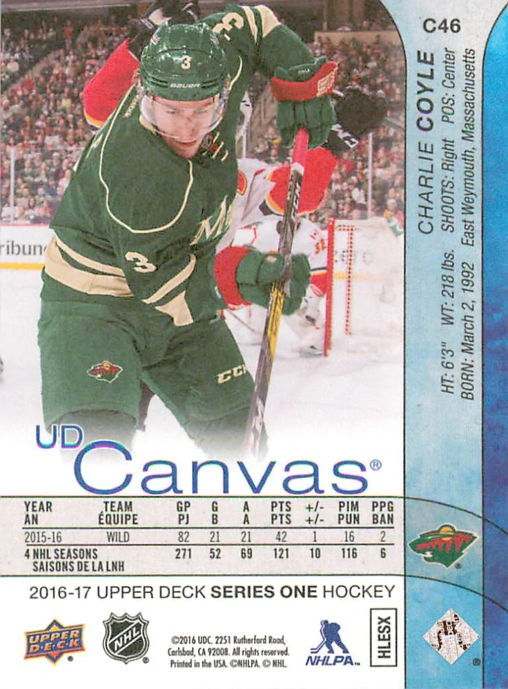 2016-17 UD Series 1 - Charlie Coyle - Canvas #C46
