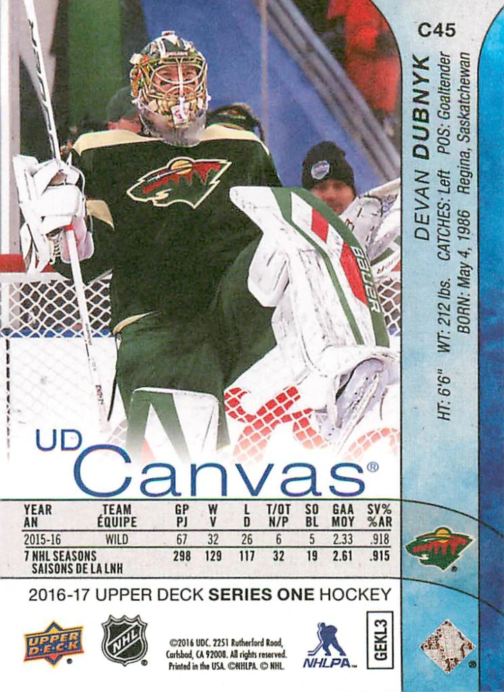 2016-17 UD Series 1 - Devan Dubnyk - Canvas #C45
