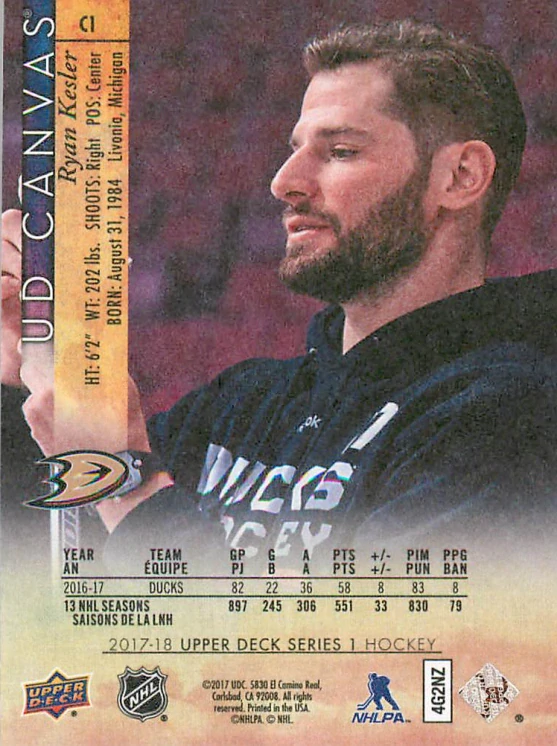 2017-18 UD Series 1 - Ryan Kesler - Canvas #C1