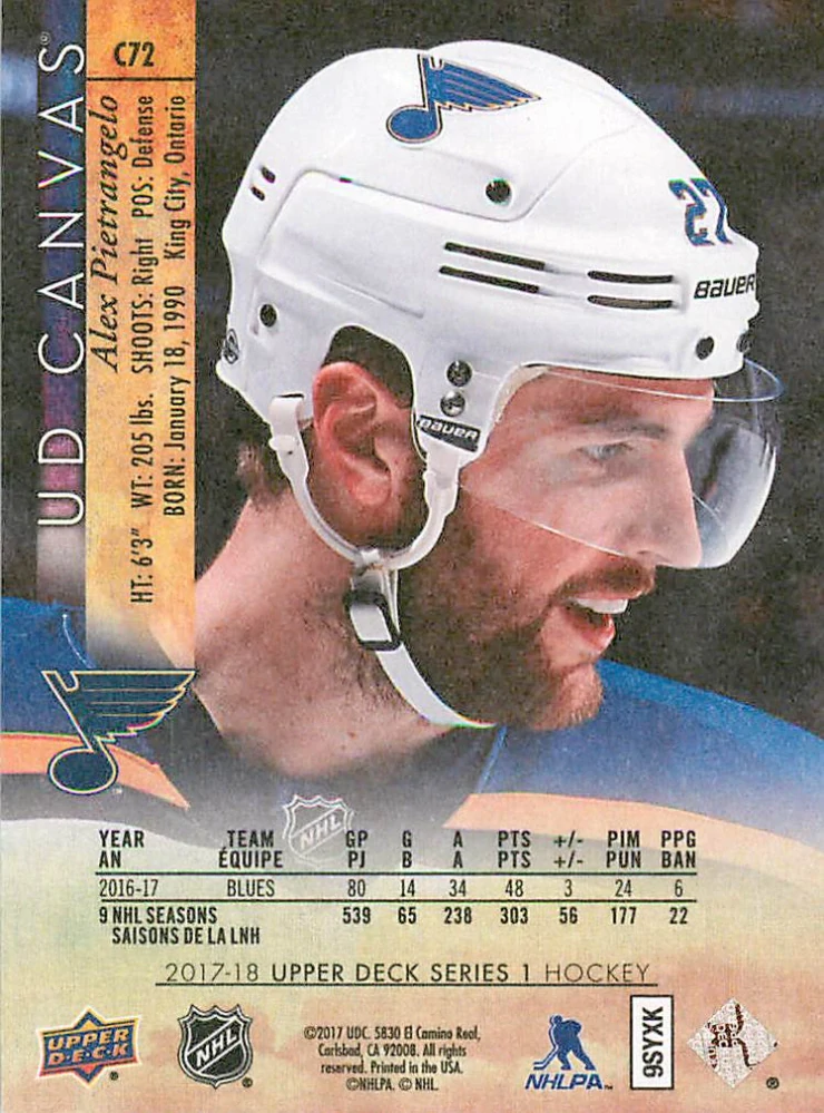 2017-18 UD Series 1 - Alex Pietrangelo - Canvas #C72