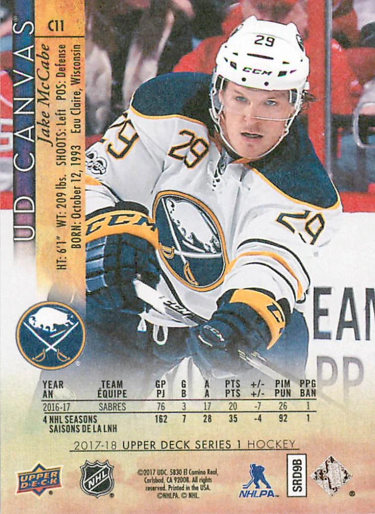 2017-18 UD Series 1 - Jake McCabe - Canvas #C11