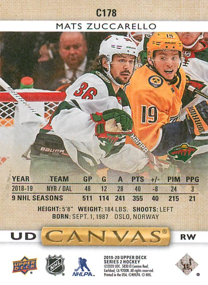 2019-20 UD Series 2 - Mats Zuccarello - Canvas #C178