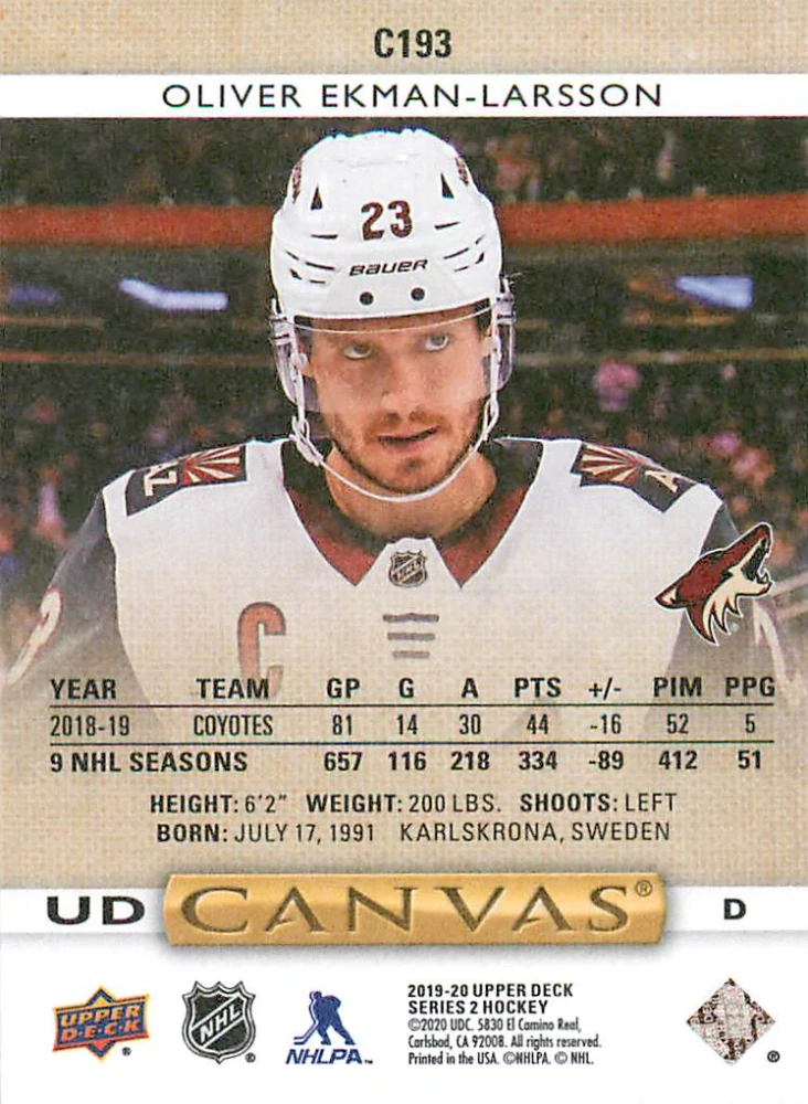 2019-20 UD Series 2 - Oliver Ekman-Larsson - Canvas #C193