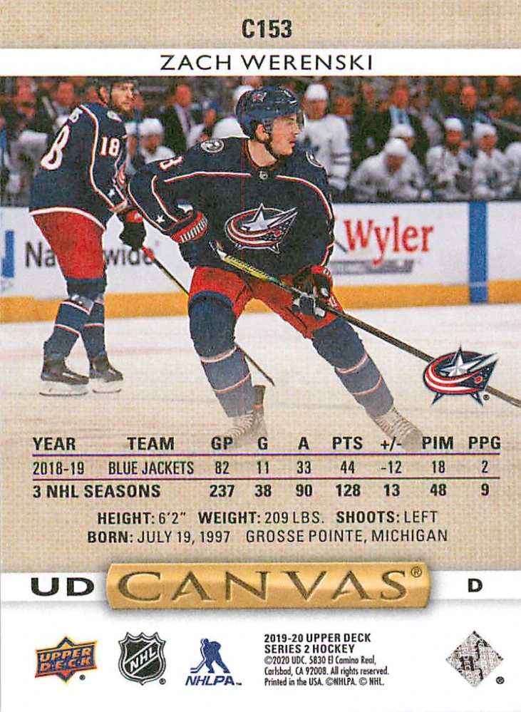 2019-20 UD Series 2 - Zach Werenski - Canvas #C153