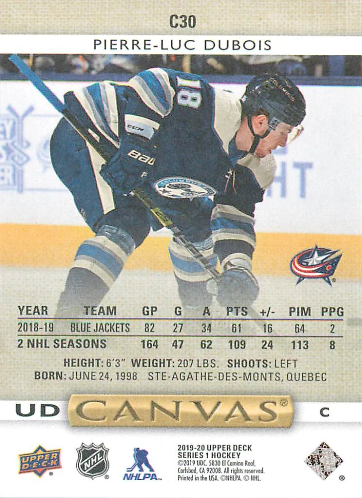 2019-20 UD Series 1 - Pierre-Luc Dubois - Canvas #C30