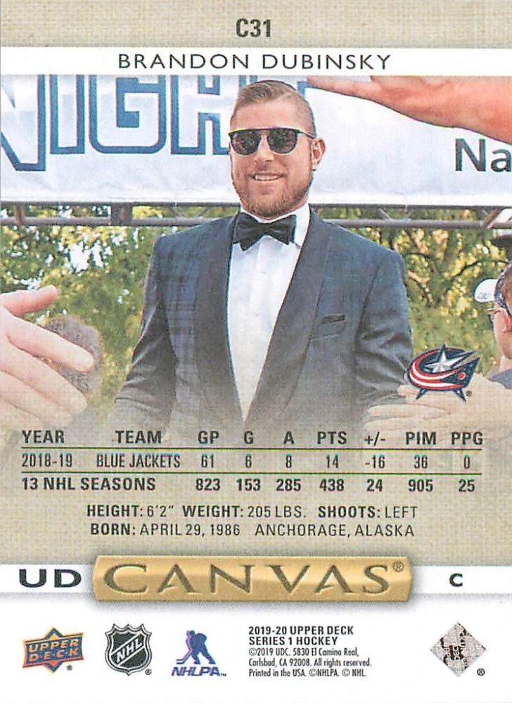 2019-20 UD Series 1 - Brandon Dubinsky - Canvas #C31