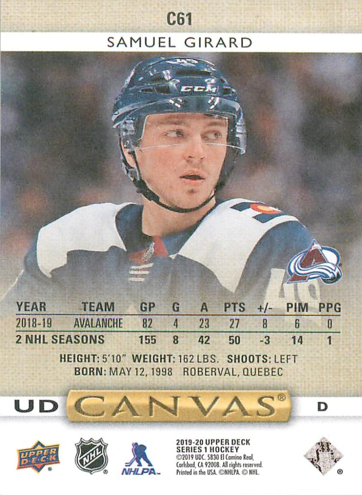 2019-20 UD Series 1 - Samuel Girard - Canvas #C61