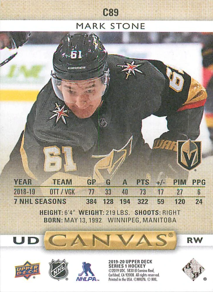 2019-20 UD Series 1 - Mark Stone - Canvas #C89
