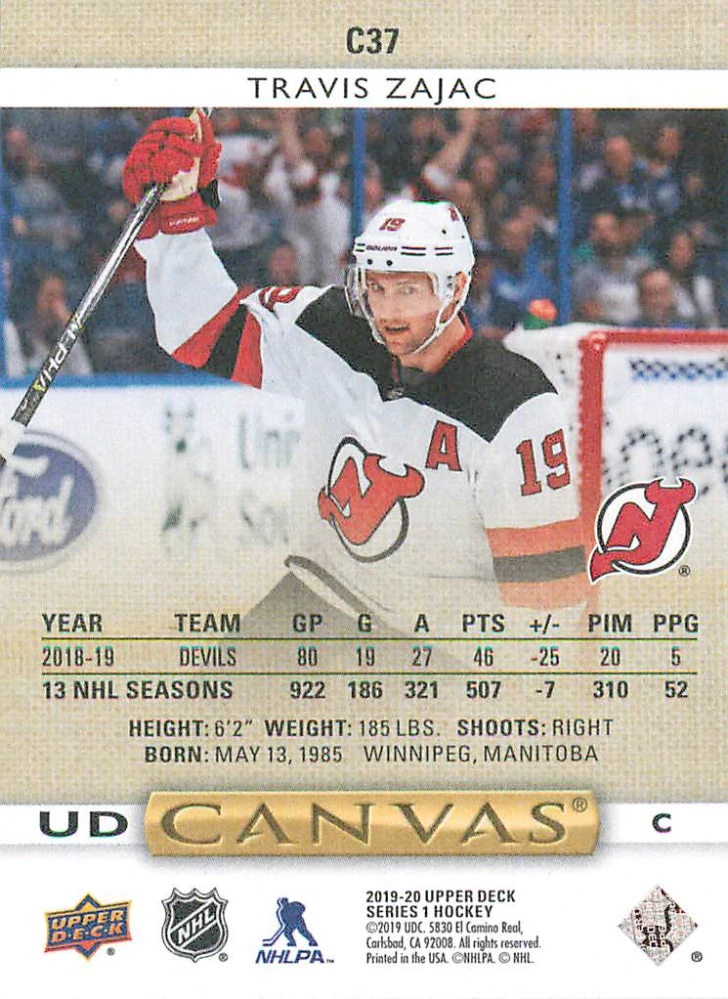 2019-20 UD Series 1 - Travis Zajac #C37