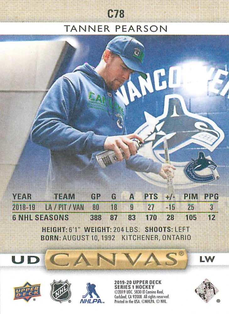 2019-20 UD Series 1 - Tanner Pearson - Canvas #C78