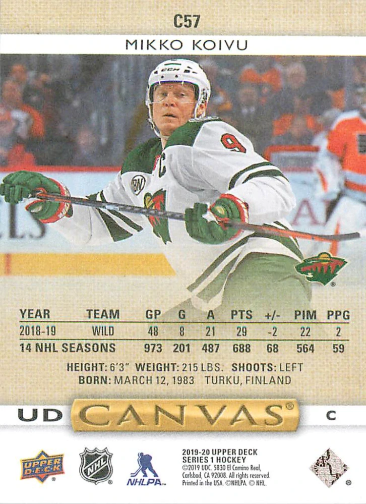 2019-20 UD Series 1 - Mikko Koivu - Canvas #C57