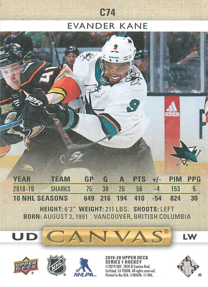 2019-20 UD Series 1 - Evander Kane - Canvas #C74