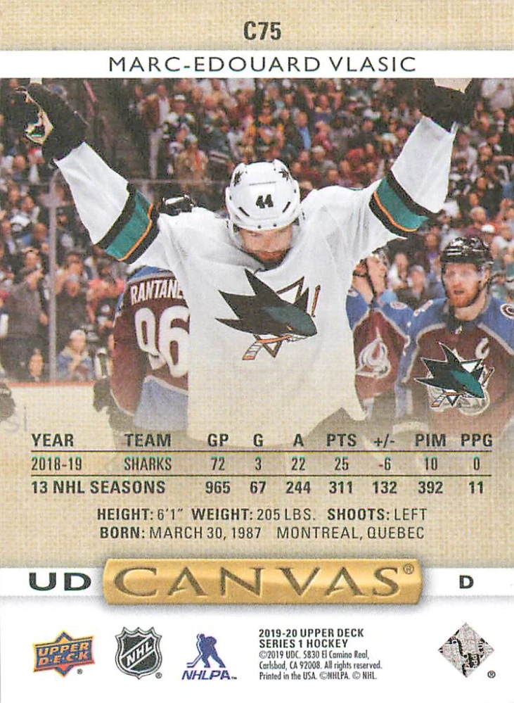 2019-20 UD Series 1 - Marc-Edouard Vlasic - Canvas #C75