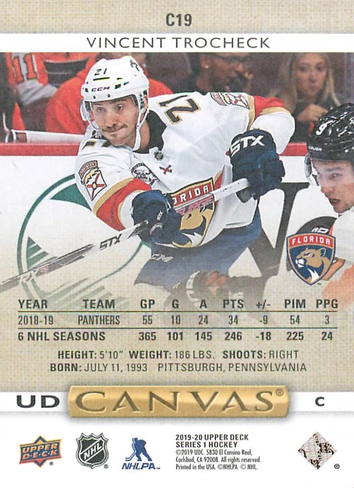 2019-20 UD Series 1 - Vincent Trocheck - Canvas #C19