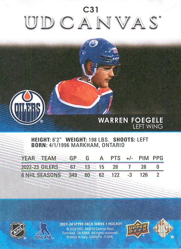 2023-24 UD Series 1 - Warren Foegele - Canvas #C31