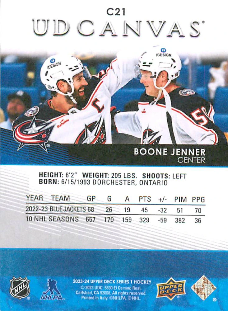 2023-24 UD Series 1 - Boone Jenner - Canvas #C21