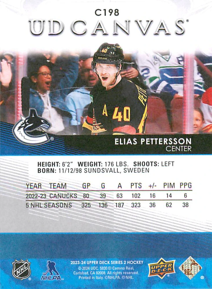 2023-24 UD Series 2 - Elias Pettersson - Canvas #C198