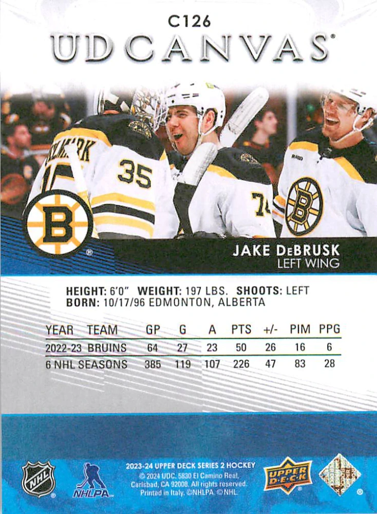 2023-24 UD Series 2 - Jake DeBrusk - Canvas #C126