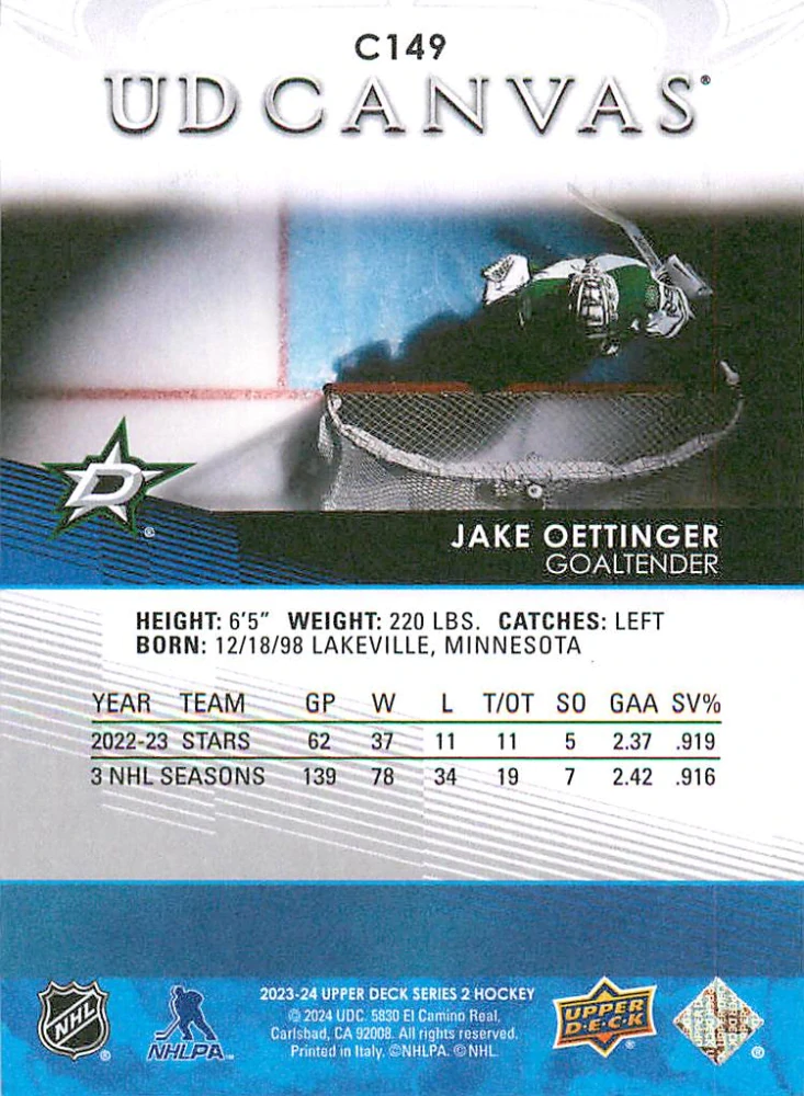 2023-24 UD Series 2 - Jake Oettinger - Canvas #C149