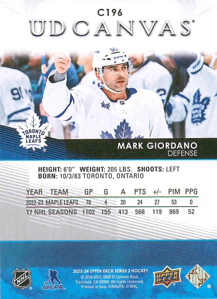 2023-24 UD Series 2 - Mark Giordano - Canvas #C196