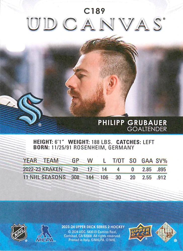 2023-24 UD Series 2 - Philipp Grubauer - Canvas #C189
