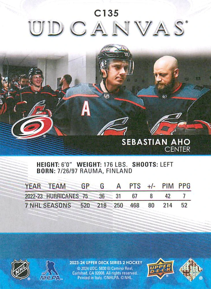 2023-24 UD Series 2 - Sebastian Aho - Canvas #C135