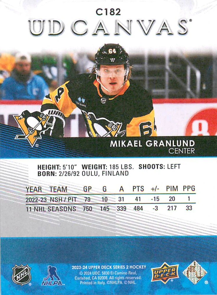 2023-24 UD Series 2 - Mikael Granlund - Canvas #C182