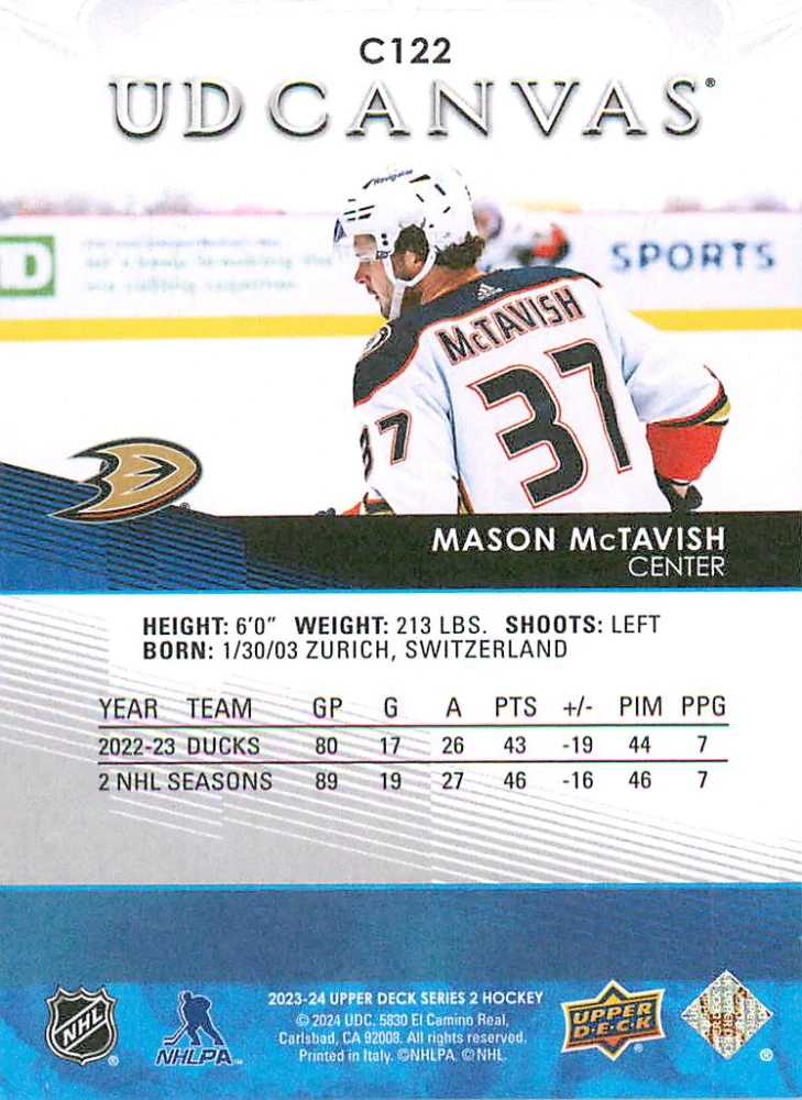 2023-24 UD Series 2 - Mason McTavish - Canvas #C122