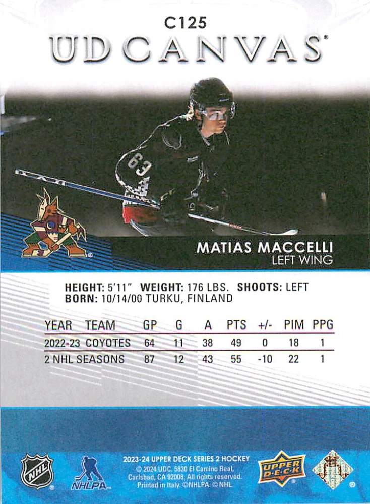2023-24 UD Series 2 - Matias Maccelli - Canvas #C125