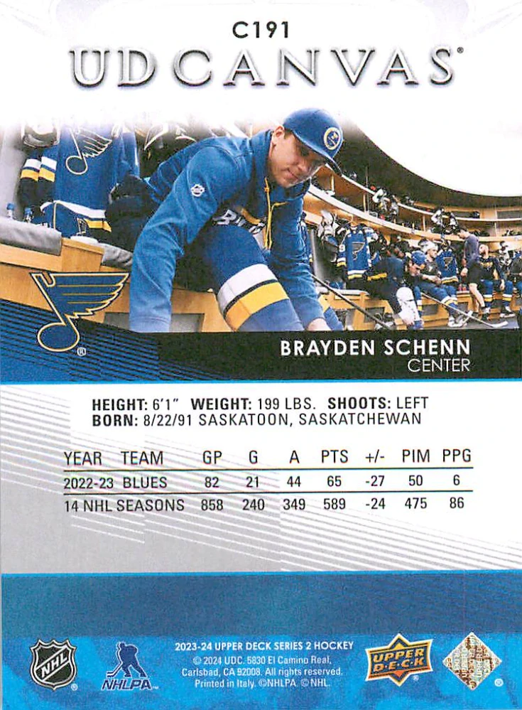 2023-24 UD Series 2 - Brayden Schenn - Canvas #C191