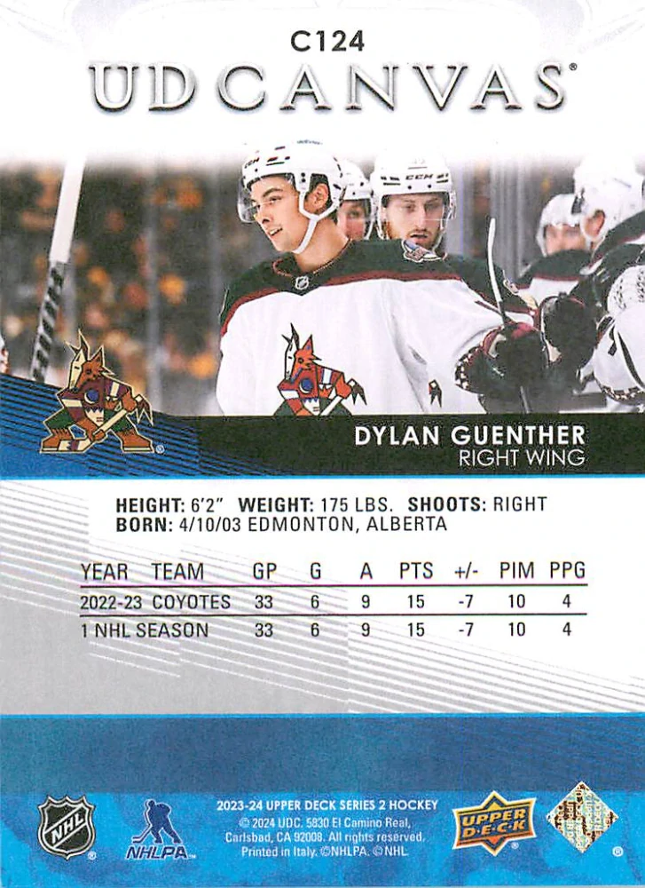 2023-24 UD Series 2 - Dylan Guenther - Canvas #C124
