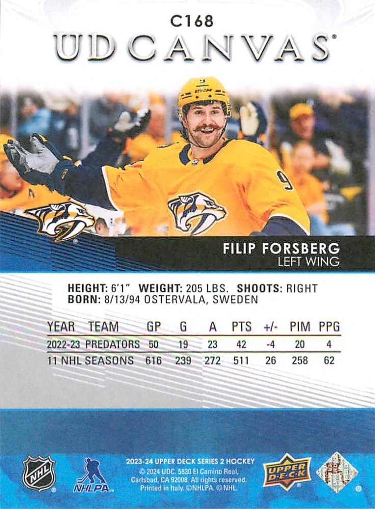 2023-24 UD Series 2 - Filip Forsberg - Canvas #C168