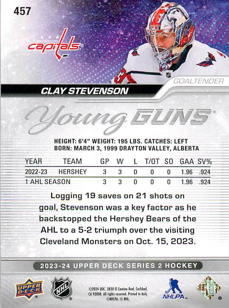 2023-24 UD Series 2 - Clay Stevenson - Young Guns #457