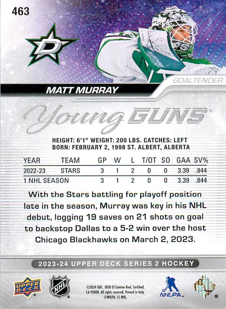 2023-24 UD Series 2 - Matt Murray - Young Guns #463
