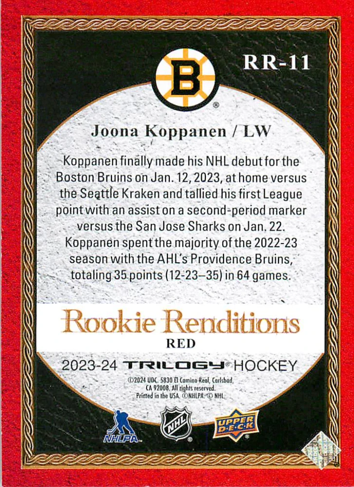 2023-24 UD Trilogy - Joona Koppanen - Rookie Renditions Red /799 #RR-11
