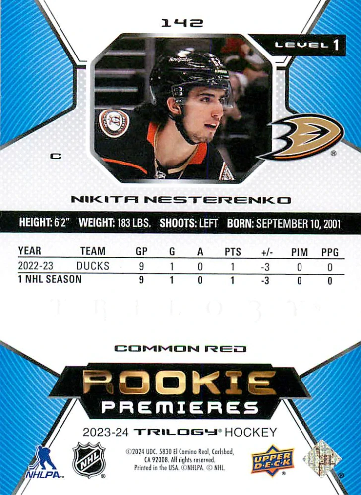2023-24 UD Trilogy - Nikita Nesterenko - Rookie Premieres Red /199 #142