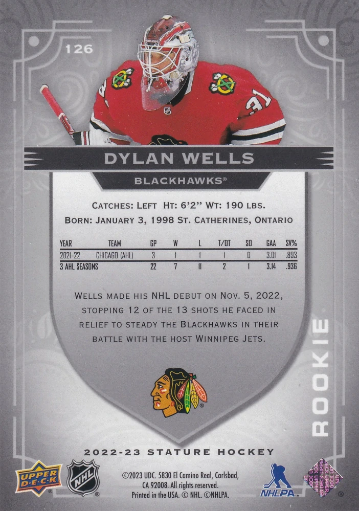 2022-23 UD Stature - Dylan Wells - Rookie /399 #126