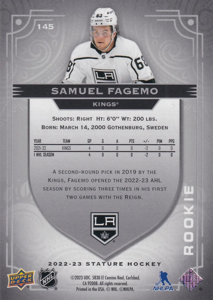 2022-23 UD Stature - Samuel Fagemo - Rookie /399 #145