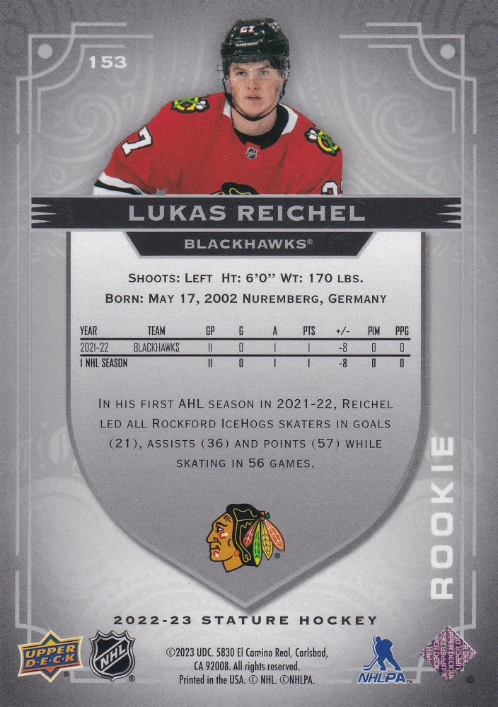 2022-23 UD Stature - Lukas Reichel - Rookie /399 #153