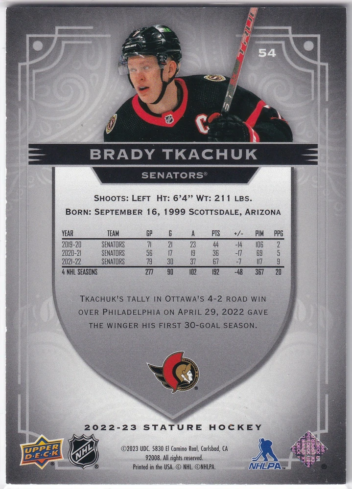 2022-23 UD Stature - Brady Tkachuk