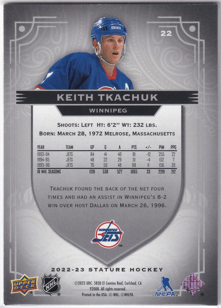 2022-23 UD Stature - Keith Tkachuk #22