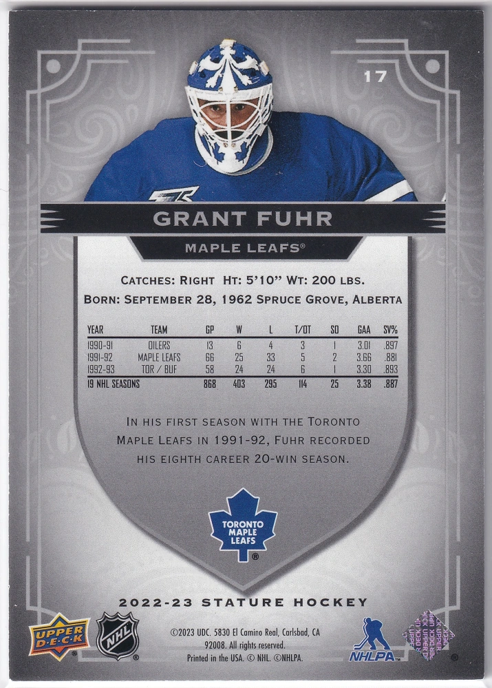 2022-23 UD Stature - Grant Fuhr #17