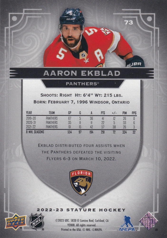 2022-23 UD Stature - Aaron Ekblad #73