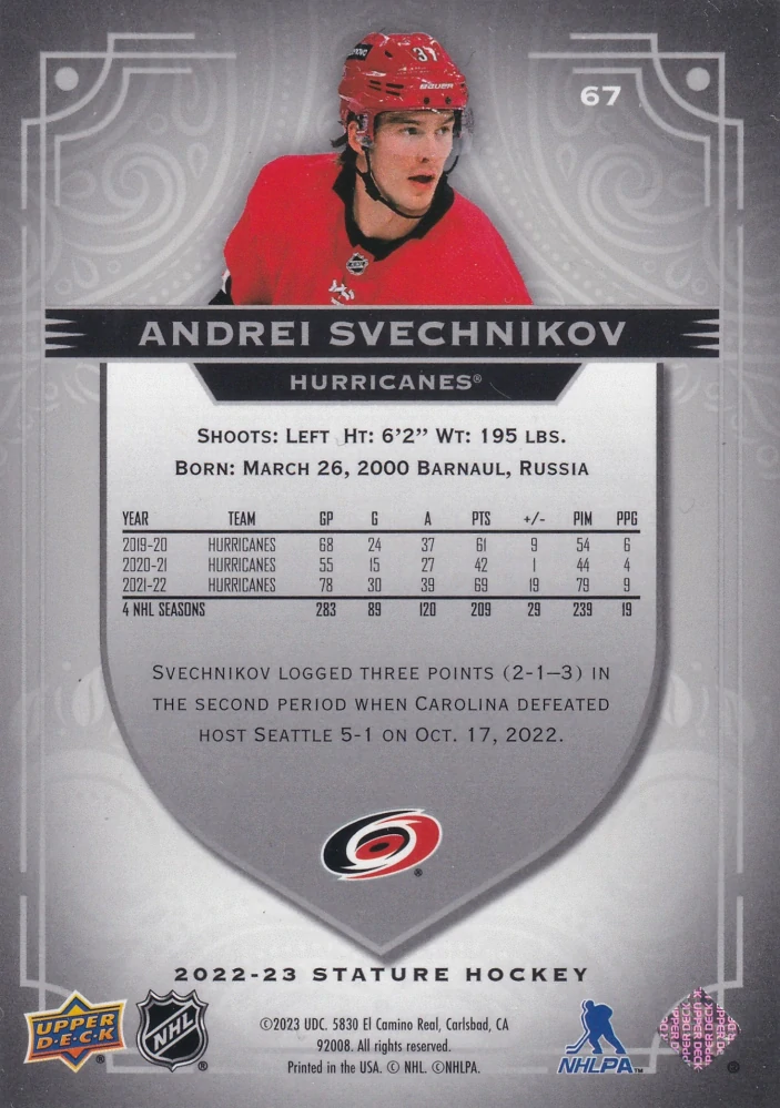 2022-23 UD Stature - Andrei Svechnikov #67