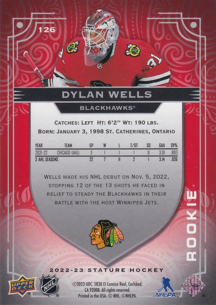 2022-23 UD Stature - Dylan Wells - Rookie Red /75 #126